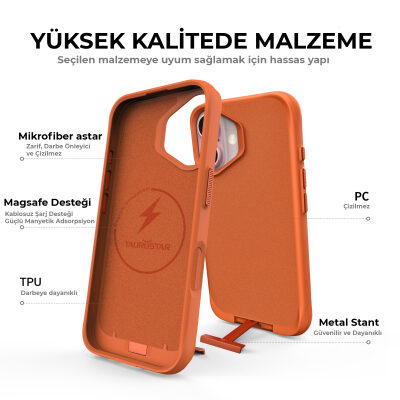 Bix iPhone 16 Plus Vortex MagSafe Kılıf Stand Özellikli 3X Korumalı Mikro Fiber İç Yüzey Turuncu - 5