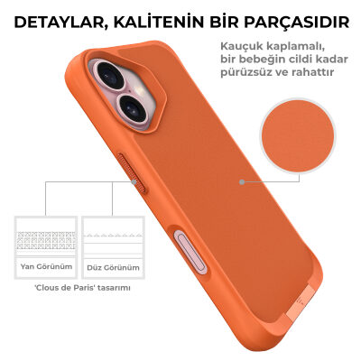 Bix iPhone 16 Plus Vortex MagSafe Kılıf Stand Özellikli 3X Korumalı Mikro Fiber İç Yüzey Turuncu - 7
