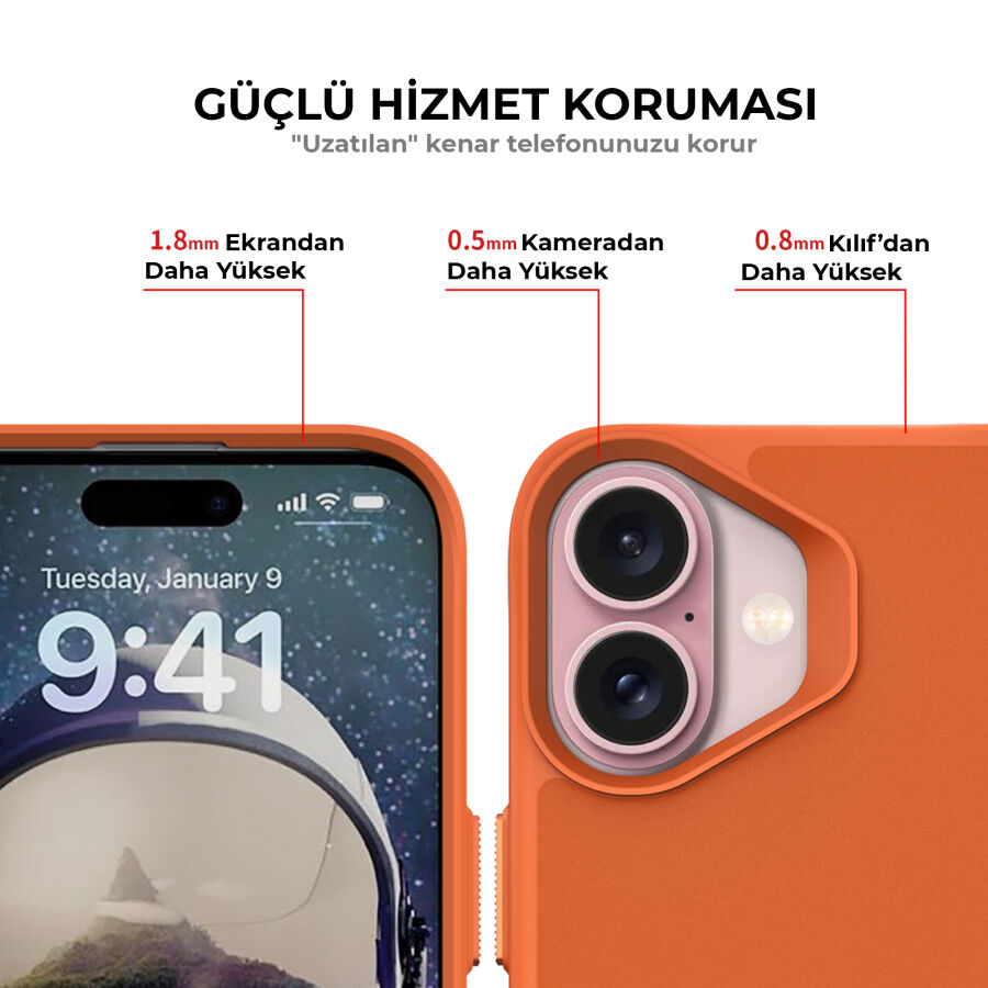 Bix iPhone 16 Plus Vortex MagSafe Kılıf Stand Özellikli 3X Korumalı Mikro Fiber İç Yüzey Turuncu - 10