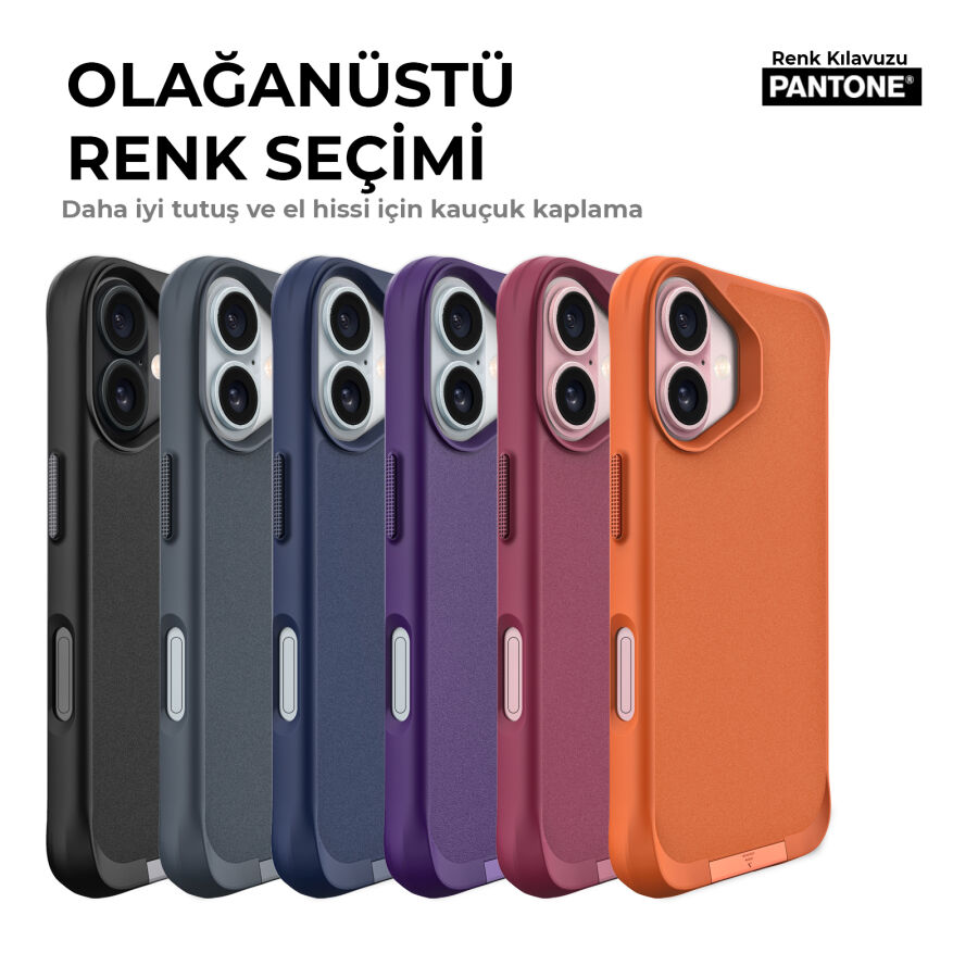 Bix iPhone 16 Plus Vortex MagSafe Kılıf Stand Özellikli 3X Korumalı Mikro Fiber İç Yüzey Turuncu - 12
