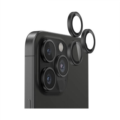 Bix iPhone 16 Pro / 16 Pro Max Safir Lens Koruyucu 3D Kamera Camı 9H Premium Lens Kapağı Siyah Titanyum 