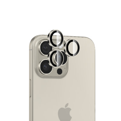 Bix iPhone 16 Pro / 16 Pro Max Lens Koruyucu Kamera Lensi 9H Gerçek Cam Crystal AR+AF Doğal Titanyum - 1