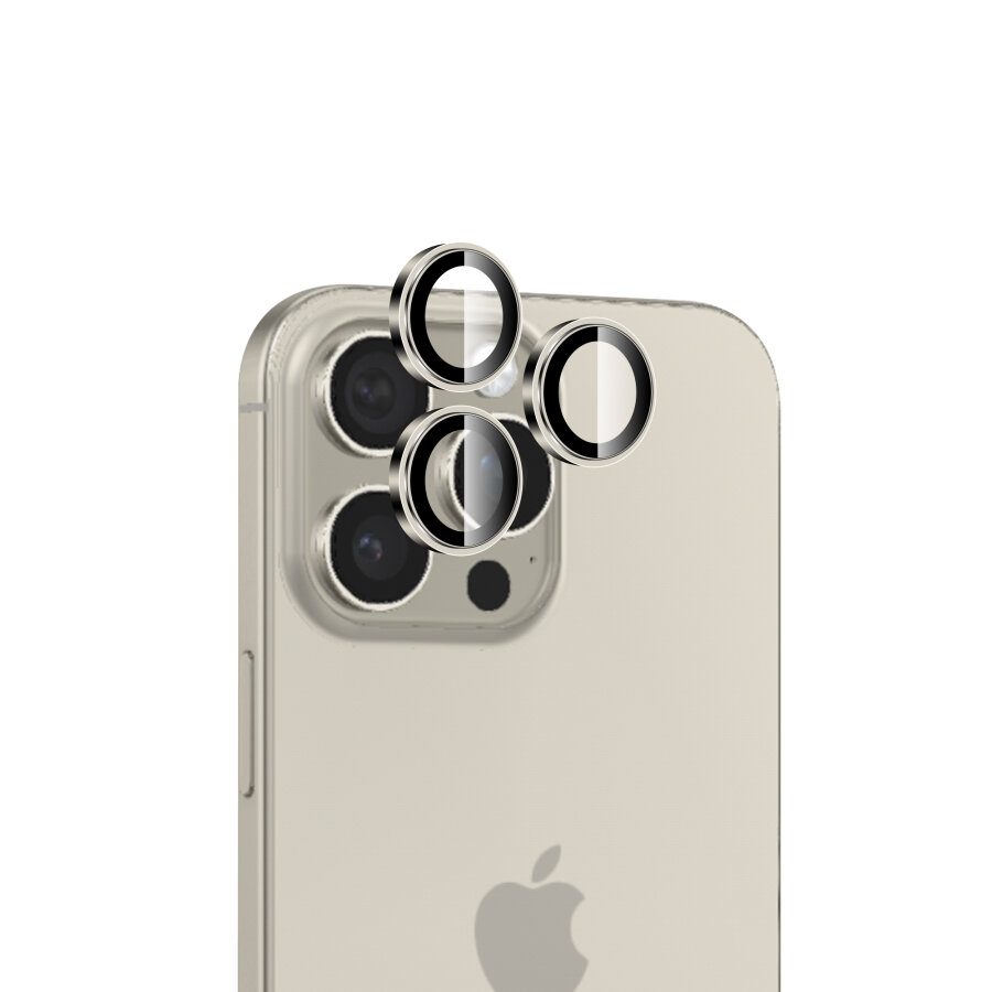 Bix iPhone 16 Pro / 16 Pro Max Lens Koruyucu Kamera Lensi 9H Gerçek Cam Crystal AR+AF Doğal Titanyum - 1