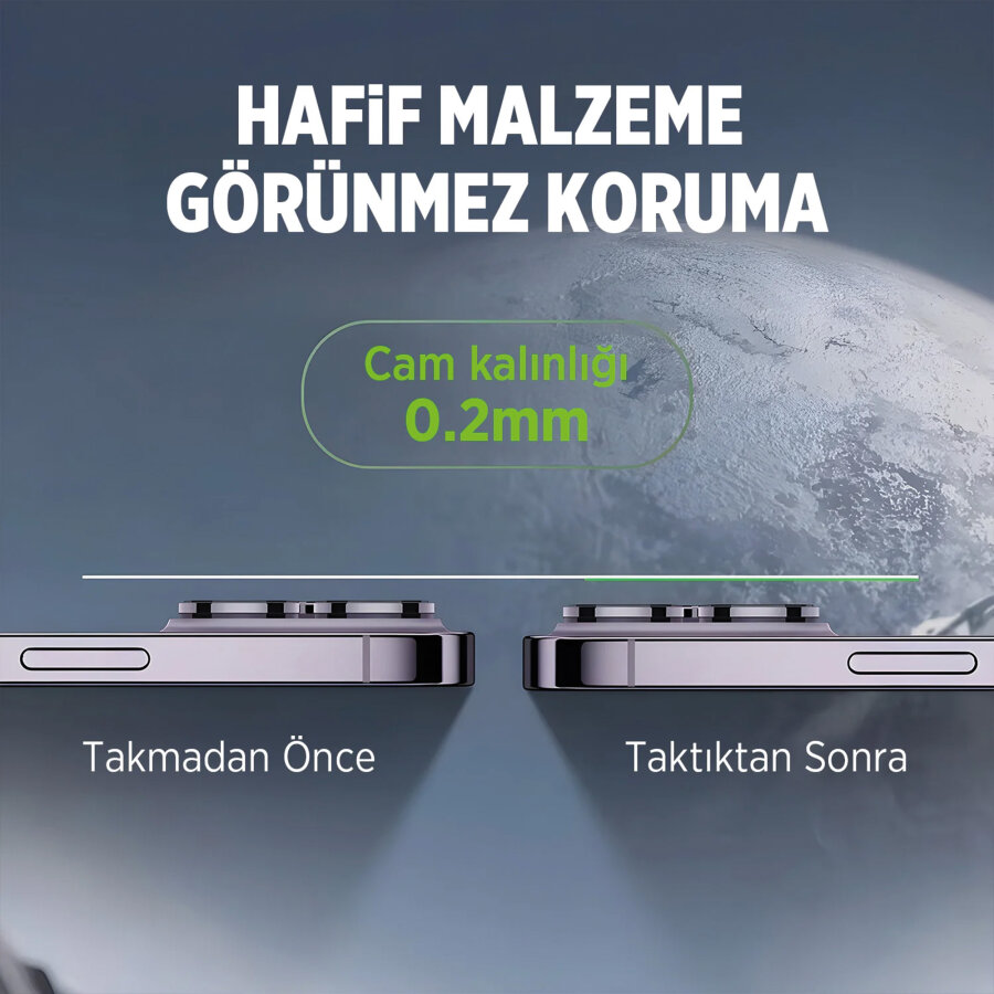 Bix iPhone 16 Pro / 16 Pro Max Lens Koruyucu Kamera Lensi 9H Gerçek Cam Crystal AR+AF Siyah Titanyum - 3