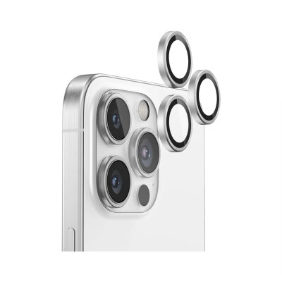 Bix iPhone 16 Pro / 16 Pro Max Safir Lens Koruyucu 3D Kamera Camı 9H Premium Lens Kapağı Beyaz Titanyum - 2