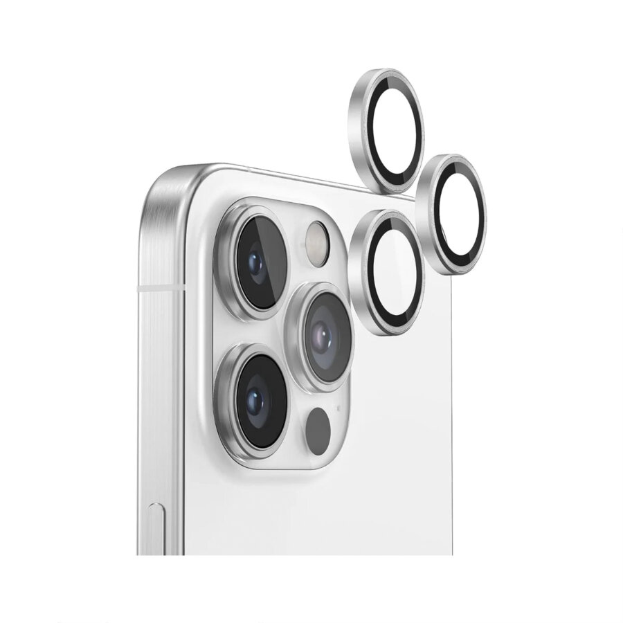Bix iPhone 16 Pro / 16 Pro Max Safir Lens Koruyucu 3D Kamera Camı 9H Premium Lens Kapağı Beyaz Titanyum - 2