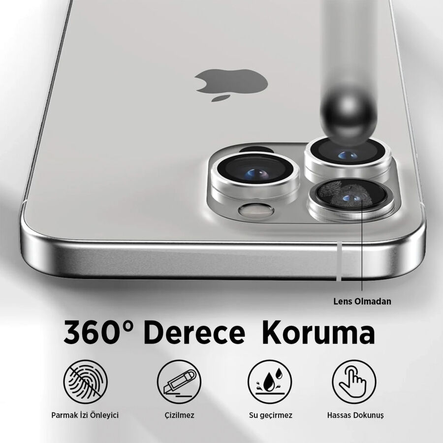 Bix iPhone 16 Pro / 16 Pro Max Safir Lens Koruyucu 3D Kamera Camı 9H Premium Lens Kapağı Beyaz Titanyum - 6