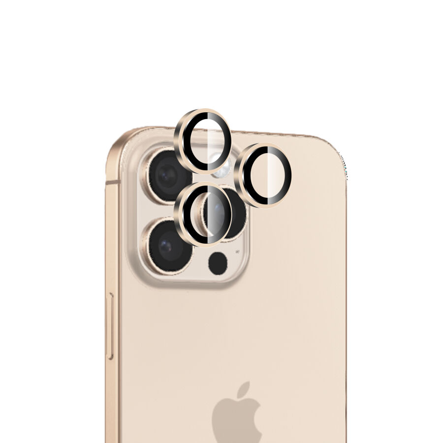 Bix iPhone 16 Pro / 16 Pro Max Safir Lens Koruyucu 3D Kamera Camı 9H Premium Lens Kapağı Desert Titanyum - 1