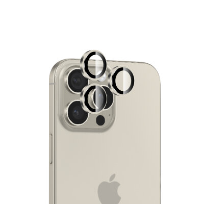 Bix iPhone 16 Pro / 16 Pro Max Safir Lens Koruyucu 3D Kamera Camı 9H Premium Lens Kapağı Doğal Titanyum - 1