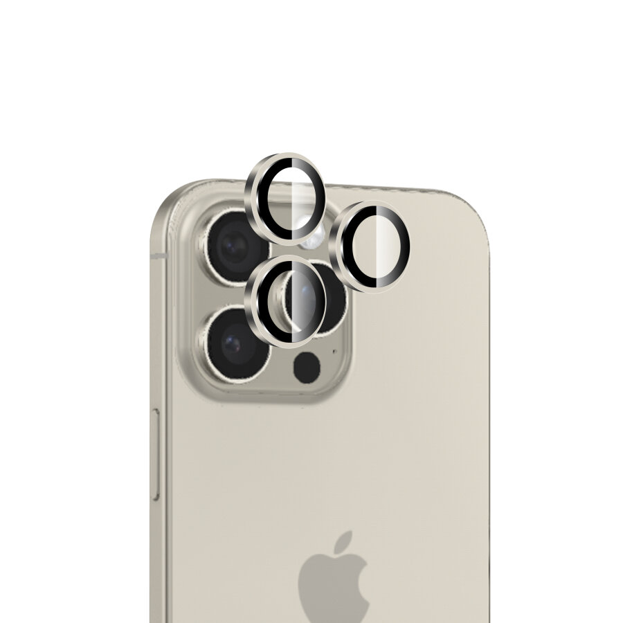 Bix iPhone 16 Pro / 16 Pro Max Safir Lens Koruyucu 3D Kamera Camı 9H Premium Lens Kapağı Doğal Titanyum - 1