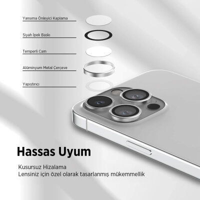 Bix iPhone 16 Pro / 16 Pro Max Safir Lens Koruyucu 3D Kamera Camı 9H Premium Lens Kapağı Doğal Titanyum - 4