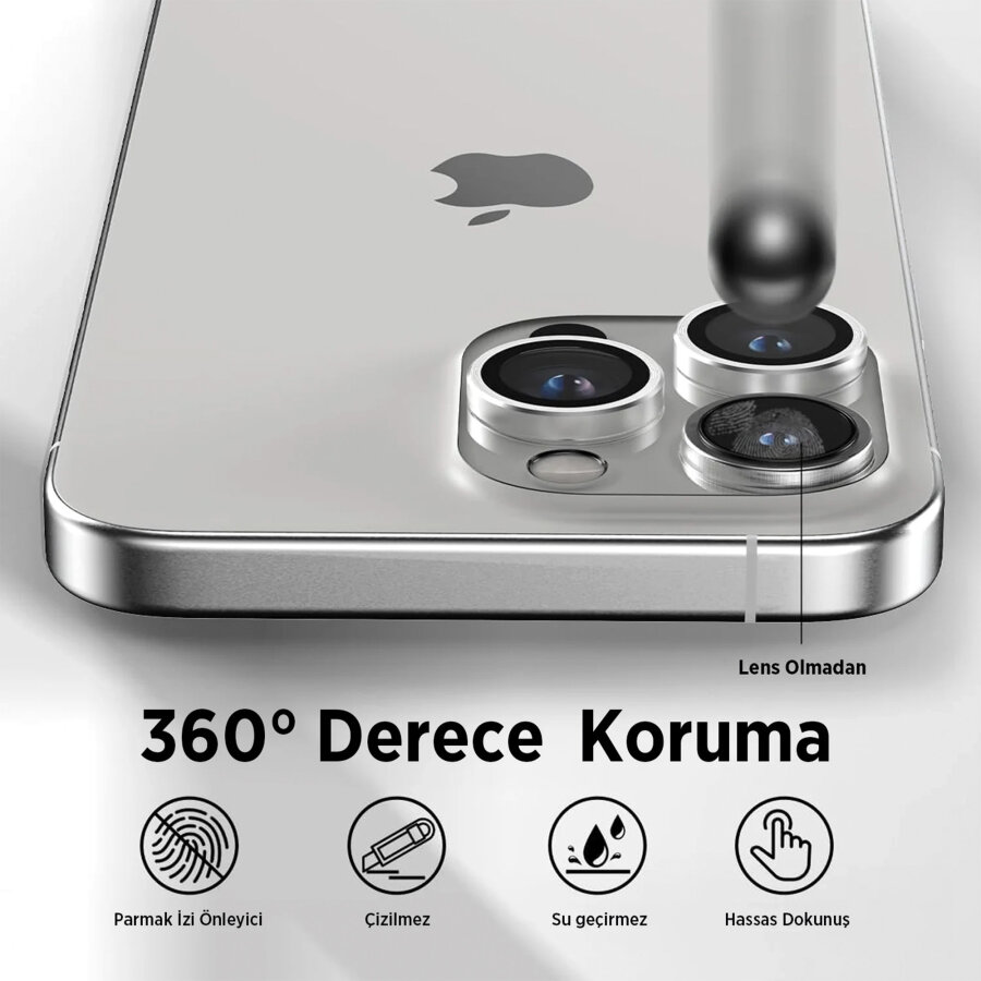 Bix iPhone 16 Pro / 16 Pro Max Safir Lens Koruyucu 3D Kamera Camı 9H Premium Lens Kapağı Doğal Titanyum - 5