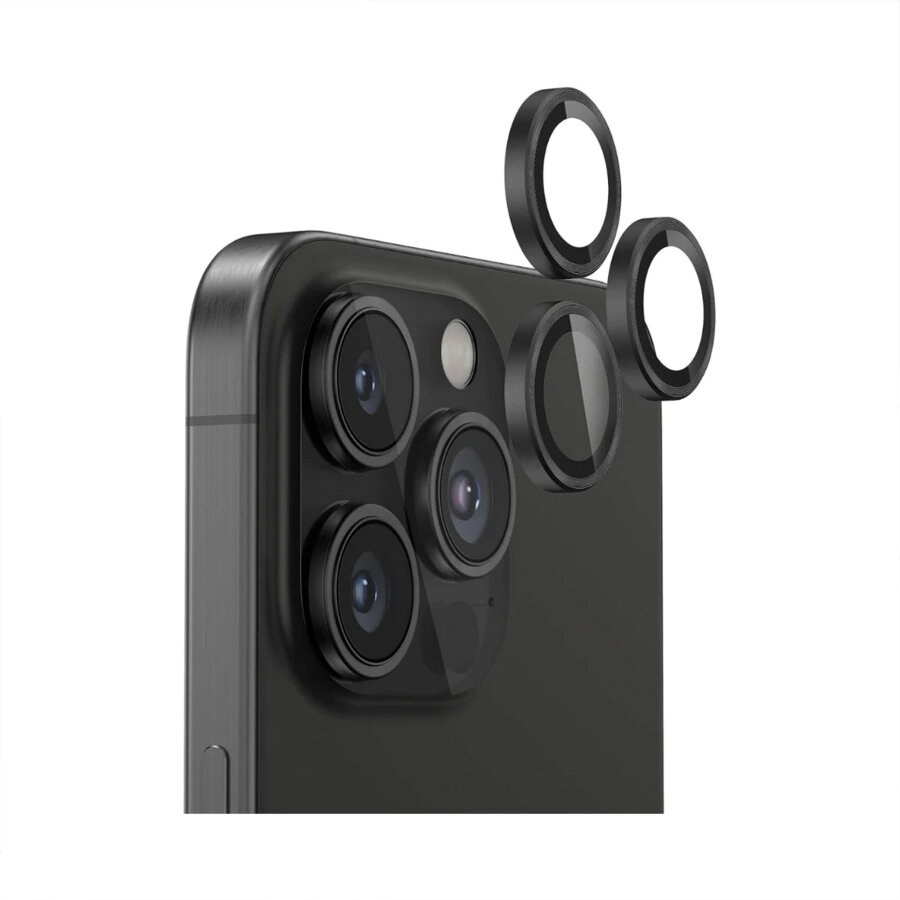 Bix iPhone 16 Pro / 16 Pro Max Safir Lens Koruyucu 3D Kamera Camı 9H Premium Lens Kapağı Siyah Titanyum - 1