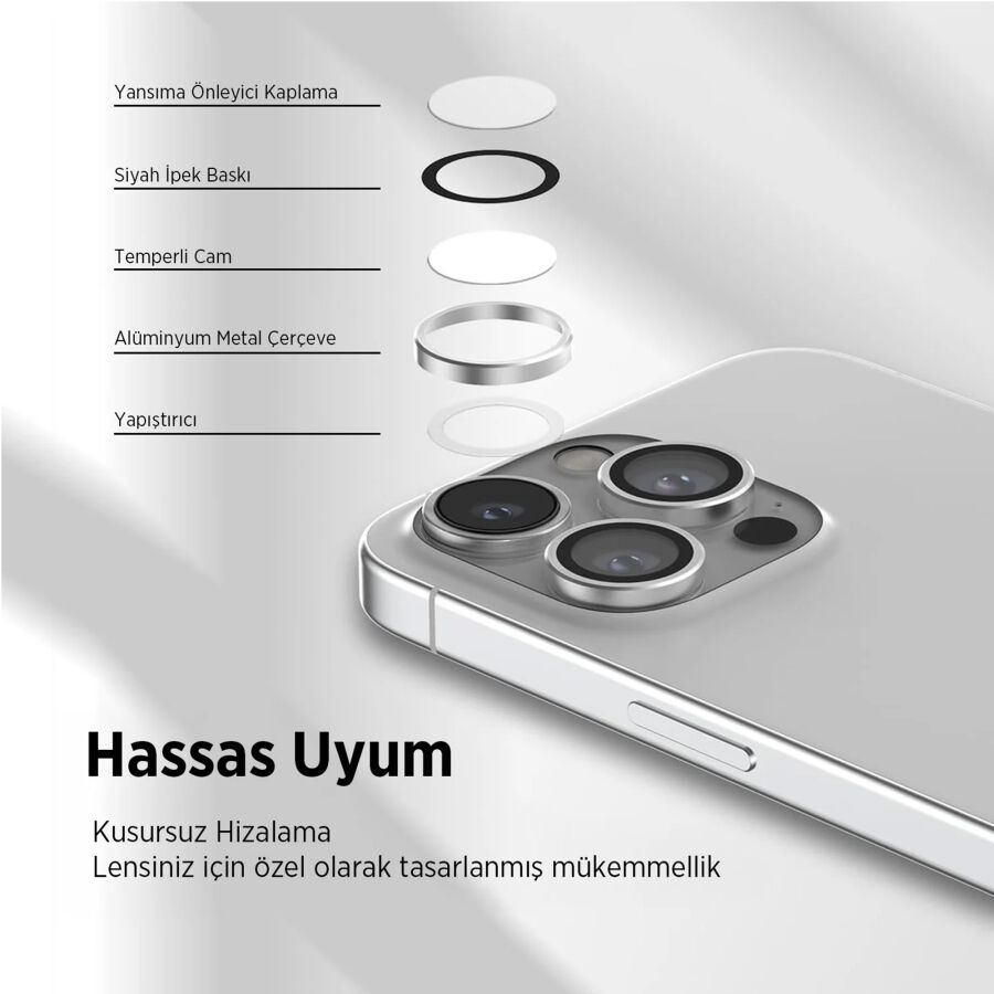 Bix iPhone 16 Pro / 16 Pro Max Safir Lens Koruyucu 3D Kamera Camı 9H Premium Lens Kapağı Siyah Titanyum - 4