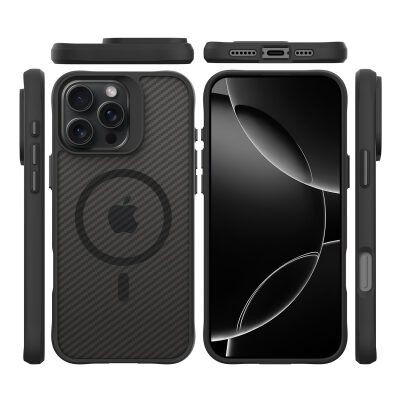 Bix iPhone 16 Pro Carbon Fiber Force MagSafe Kılıf Anti-Şok Teknolojili Kamera ve Ekran Korumalı
