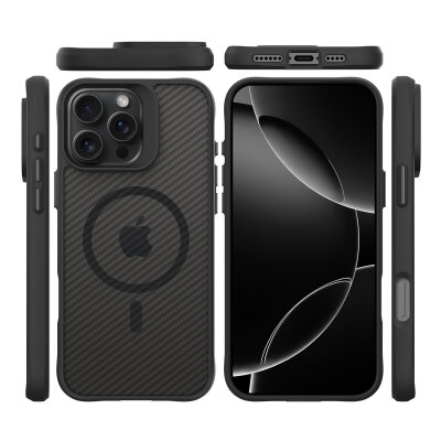 Bix iPhone 16 Pro Carbon Fiber Force MagSafe Kılıf Anti-Şok Teknolojili Kamera ve Ekran Korumalı 