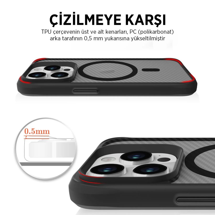 Bix iPhone 16 Pro Max Carbon Fiber Force MagSafe Kılıf Anti-Şok Teknolojili Kamera ve Ekran Korumalı - 7