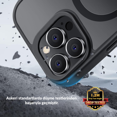 Bix iPhone 16 Pro Max MagSafe Uyumlu Kılıf Tam Koruma Manyetik Darbe Emici Siyah - 4