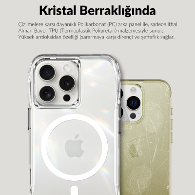 Bix iPhone 16 Pro Max Octagon Hava Yastıklı MagSafe Kılıf Maksimum Korumalı Antrasit Kristal Şeffaf  - 6