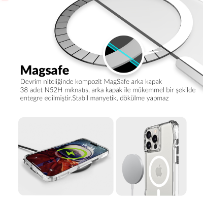 Bix iPhone 16 Pro Max Octagon Hava Yastıklı MagSafe Kılıf Maksimum Korumalı Antrasit Kristal Şeffaf  - 9