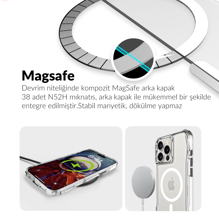 Bix iPhone 16 Pro Max Octagon Hava Yastıklı MagSafe Kılıf Maksimum Korumalı Antrasit Kristal Şeffaf  - 9