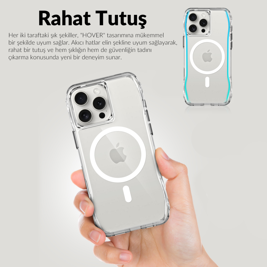 Bix iPhone 16 Pro Max Octagon Hava Yastıklı MagSafe Kılıf Maksimum Korumalı Antrasit Kristal Şeffaf  - 10