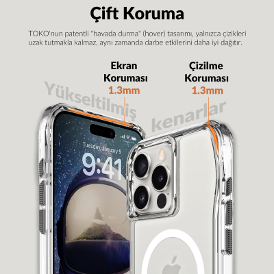 Bix iPhone 16 Pro Max Octagon Hava Yastıklı MagSafe Kılıf Maksimum Korumalı Antrasit Kristal Şeffaf  - 5