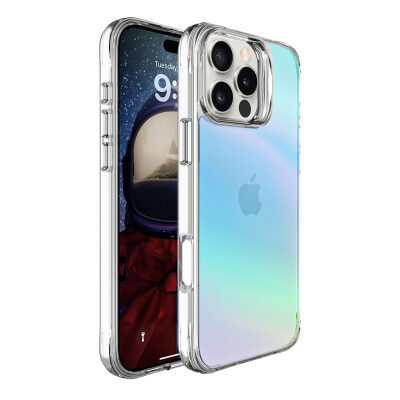 Bix iPhone 16 Pro Max Pure Rainbow Renk Geçişli Şeffaf Kılıf Çizilmeye Dayanıklı Darbe Emici Mavi - 2