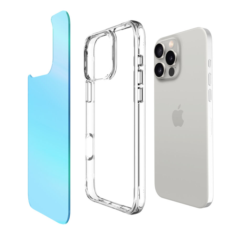 Bix iPhone 16 Pro Max Pure Rainbow Renk Geçişli Şeffaf Kılıf Çizilmeye Dayanıklı Darbe Emici Mavi - 3