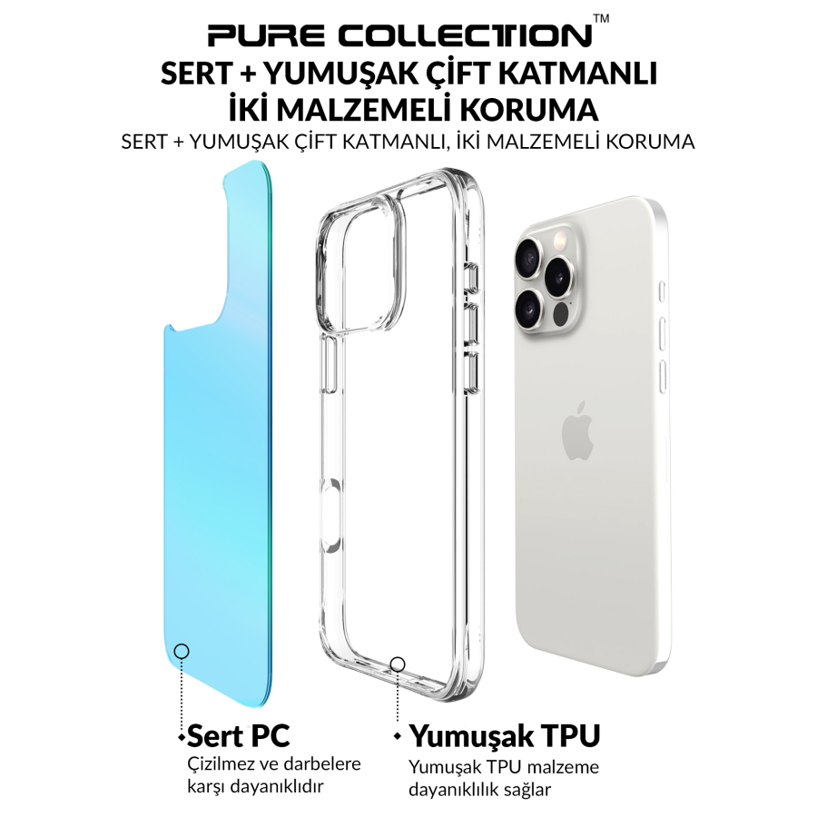 Bix iPhone 16 Pro Max Pure Rainbow Renk Geçişli Şeffaf Kılıf Çizilmeye Dayanıklı Darbe Emici Mavi - 11