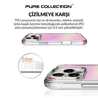 Bix iPhone 16 Pro Max Pure Rainbow Renk Geçişli Şeffaf Kılıf Çizilmeye Dayanıklı Darbe Emici Pembe - 5