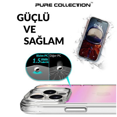 Bix iPhone 16 Pro Max Pure Rainbow Renk Geçişli Şeffaf Kılıf Çizilmeye Dayanıklı Darbe Emici Pembe - 7