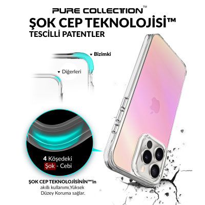 Bix iPhone 16 Pro Max Pure Rainbow Renk Geçişli Şeffaf Kılıf Çizilmeye Dayanıklı Darbe Emici Pembe - 12