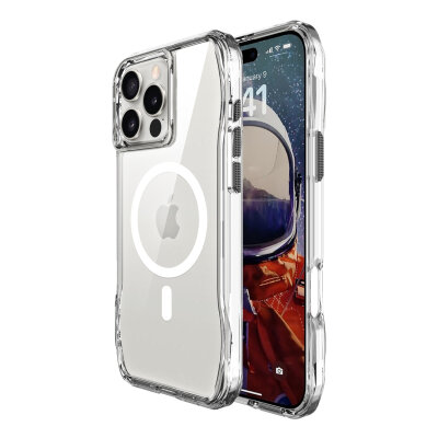 Bix iPhone 16 Pro Octagon Hava Yastıklı MagSafe Kılıf Maksimum Korumalı Antrasit Kristal Şeffaf 