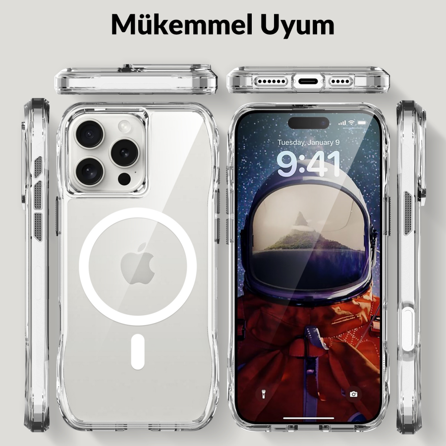 Bix iPhone 16 Pro Octagon Hava Yastıklı MagSafe Kılıf Maksimum Korumalı Antrasit Kristal Şeffaf  - 5