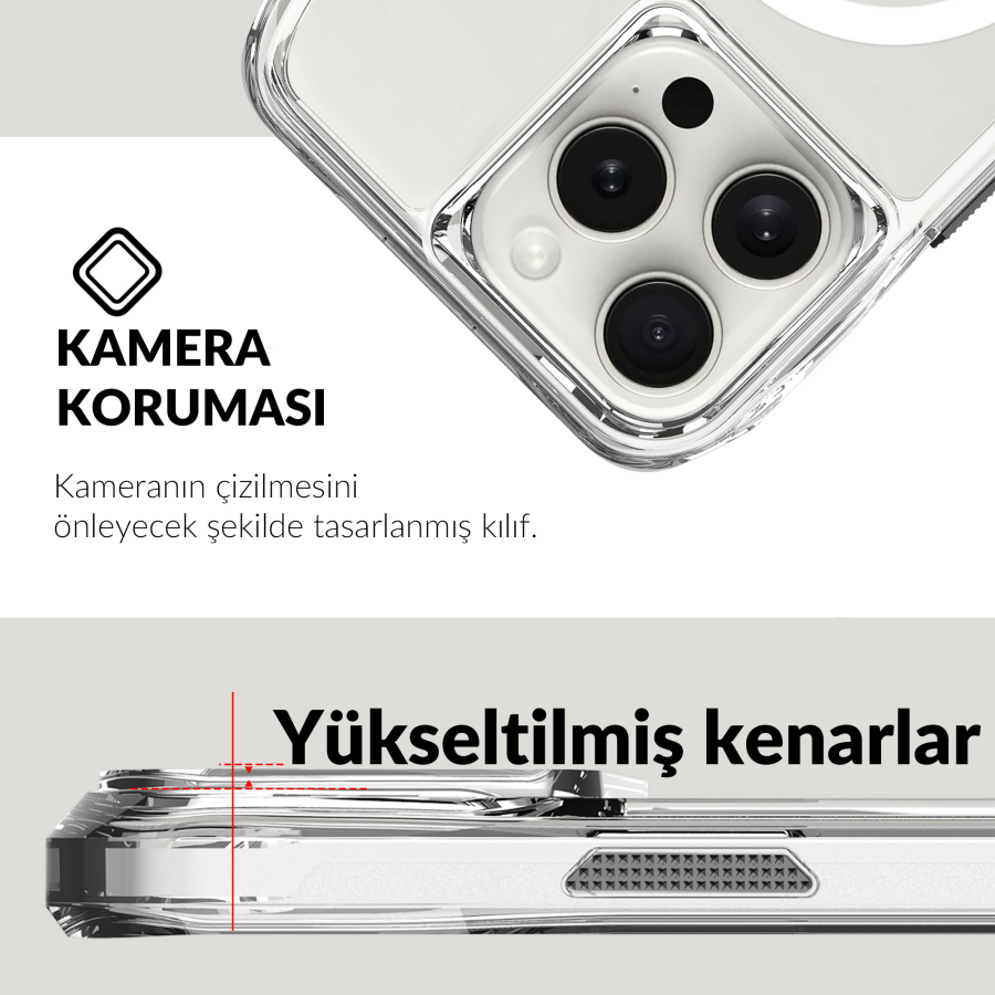 Bix iPhone 16 Pro Octagon Hava Yastıklı MagSafe Kılıf Maksimum Korumalı Antrasit Kristal Şeffaf  - 6