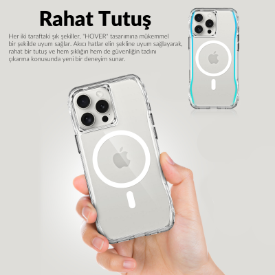 Bix iPhone 16 Pro Octagon Hava Yastıklı MagSafe Kılıf Maksimum Korumalı Antrasit Kristal Şeffaf  - 7