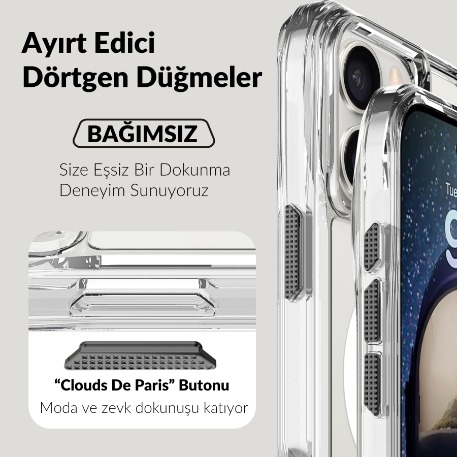 Bix iPhone 16 Pro Octagon Hava Yastıklı MagSafe Kılıf Maksimum Korumalı Antrasit Kristal Şeffaf  - 8