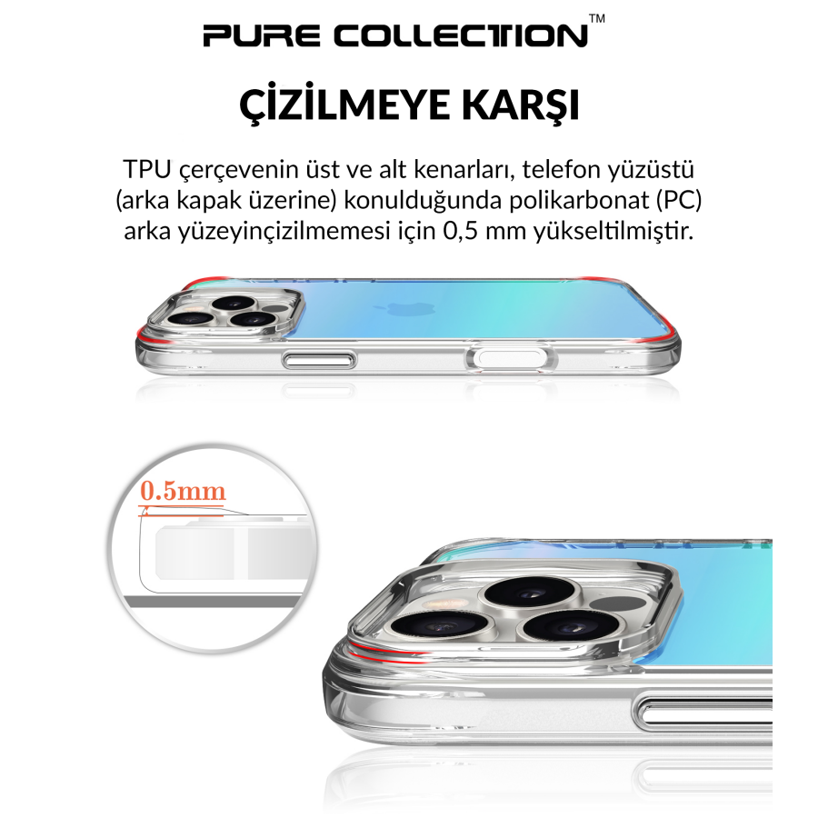 Bix iPhone 16 Pro Pure Rainbow Renk Geçişli Şeffaf Kılıf Çizilmeye Dayanıklı Darbe Emici Mavi - 5