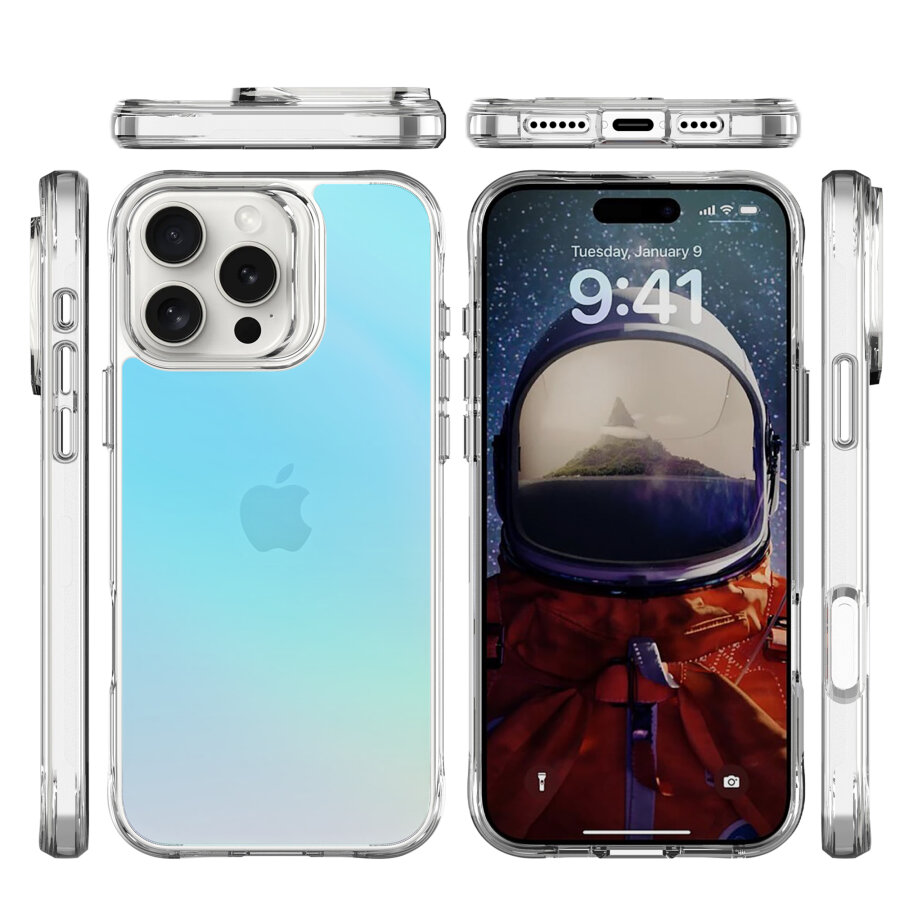 Bix iPhone 16 Pro Pure Rainbow Renk Geçişli Şeffaf Kılıf Çizilmeye Dayanıklı Darbe Emici Mavi - 3