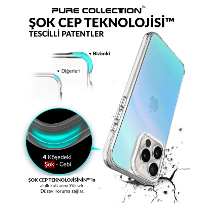 Bix iPhone 16 Pro Pure Rainbow Renk Geçişli Şeffaf Kılıf Çizilmeye Dayanıklı Darbe Emici Mavi - 4