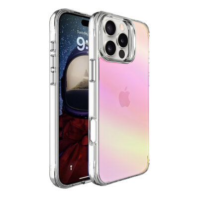 Bix iPhone 16 Pro Pure Rainbow Renk Geçişli Şeffaf Kılıf Çizilmeye Dayanıklı Darbe Emici Pembe - 2