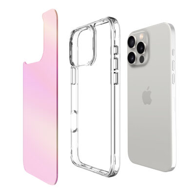 Bix iPhone 16 Pro Pure Rainbow Renk Geçişli Şeffaf Kılıf Çizilmeye Dayanıklı Darbe Emici Pembe - 3