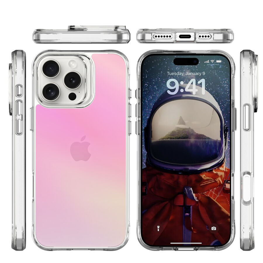 Bix iPhone 16 Pro Pure Rainbow Renk Geçişli Şeffaf Kılıf Çizilmeye Dayanıklı Darbe Emici Pembe - 4