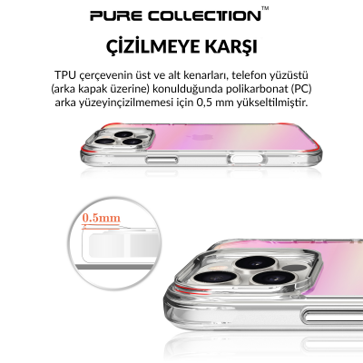 Bix iPhone 16 Pro Pure Rainbow Renk Geçişli Şeffaf Kılıf Çizilmeye Dayanıklı Darbe Emici Pembe - 5