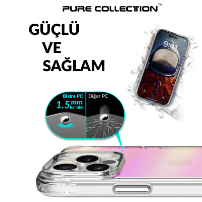 Bix iPhone 16 Pro Pure Rainbow Renk Geçişli Şeffaf Kılıf Çizilmeye Dayanıklı Darbe Emici Pembe - 10