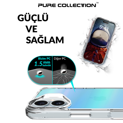 Bix iPhone 16 Pure Rainbow Renk Geçişli Şeffaf Kılıf Çizilmeye Dayanıklı Darbe Emici Mavi - 7
