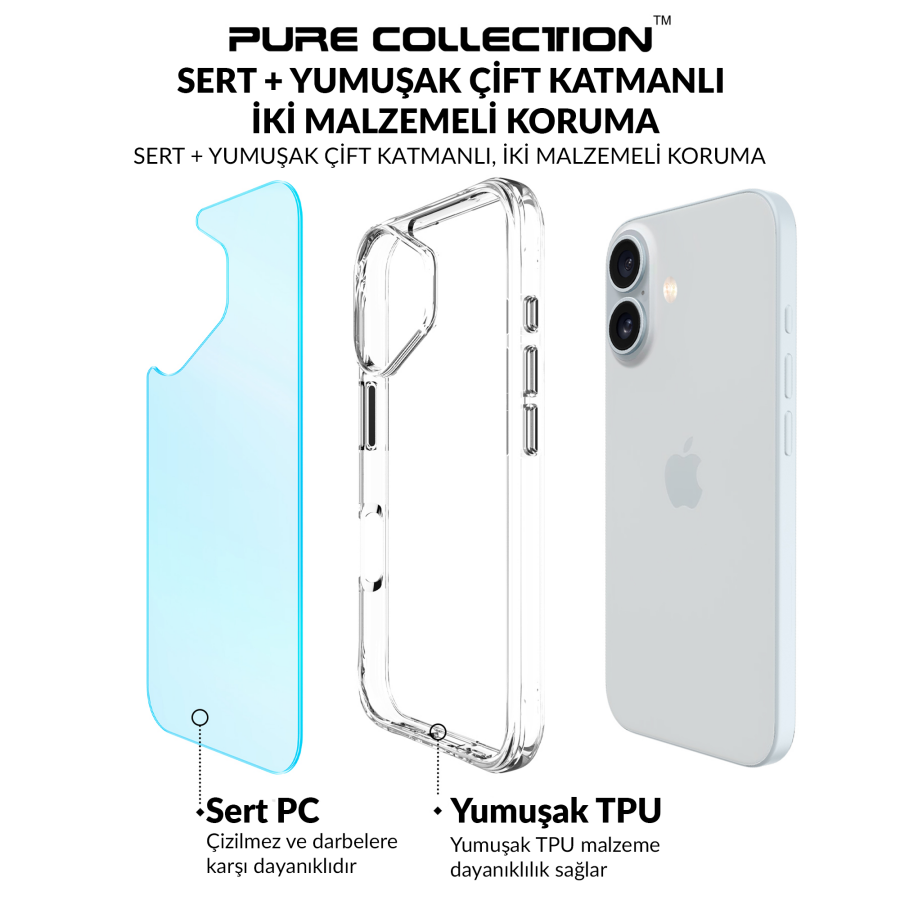 Bix iPhone 16 Pure Rainbow Renk Geçişli Şeffaf Kılıf Çizilmeye Dayanıklı Darbe Emici Mavi - 9