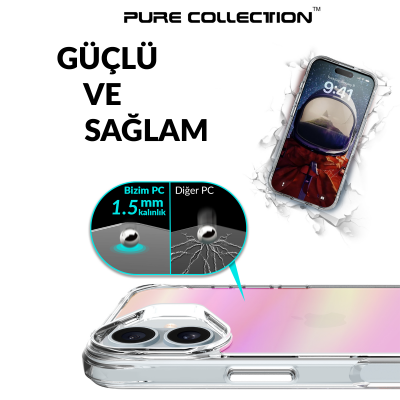 Bix iPhone 16 Pure Rainbow Renk Geçişli Şeffaf Kılıf Çizilmeye Dayanıklı Darbe Emici Pembe - 6