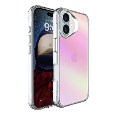 Bix iPhone 16 Pure Rainbow Renk Geçişli Şeffaf Kılıf Çizilmeye Dayanıklı Darbe Emici Pembe - 2